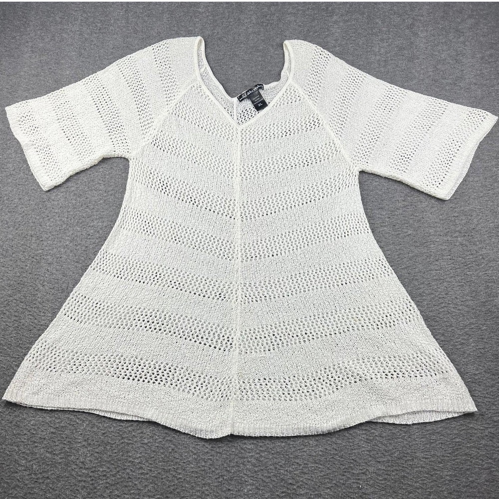 United States Women's XL Sweaters White Open Knit Crochet Tunic Top